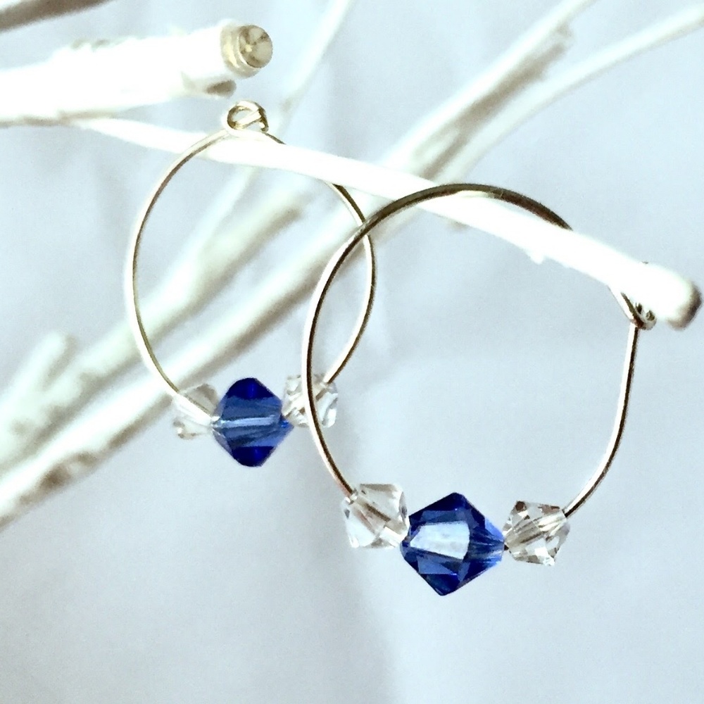 Silver plated swarovski crystal hoop earrings